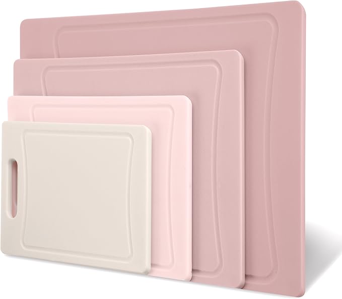 COOK WITH COLOR Non-Slip Cutting Board Set – Kitchen Essentials with Easy Grip Handle for Meat, Veggies, and Fruits, 4 Cutting Boards, Pink - Image 8