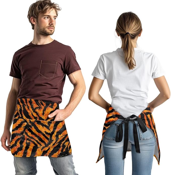 Server Apron with 3 Pockets, Waterproof Oil Waitress Waiter Half Apron for Restaurant Hotel Kitchen Cafe