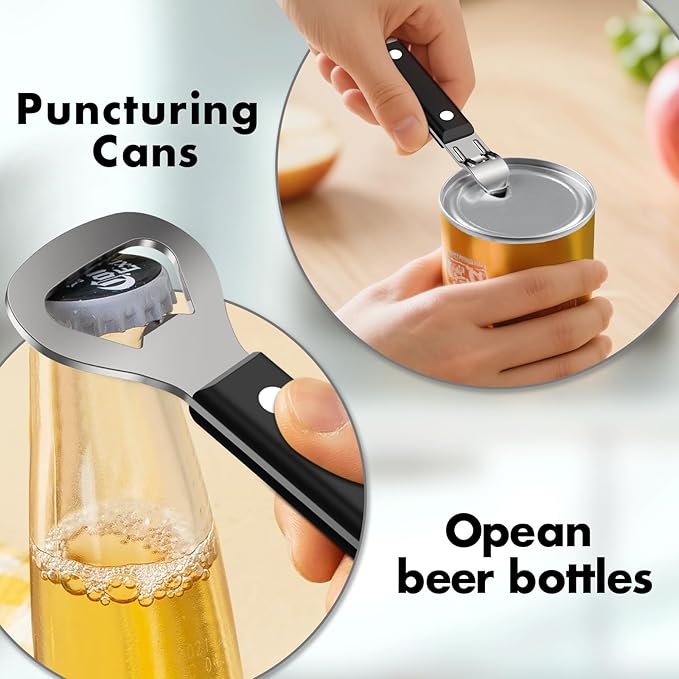 3PCS Can Opener Manual & Bottle Opener & Wine Opener, Smooth Edge Can Openers with Strong Magnet, Heavy Duty Stainless Steel Abrelatas Handheld Waiter Corkscrew - Premium Kitchen Supplies (Black) - Image 5