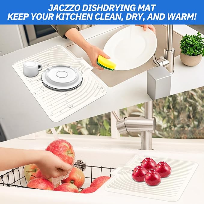 Dish Drying Mat for Kitchen Counter, with Built-in Drain Lip, Food-Grade Silicone, Easy Clean Pad for Countertop Protection, Multi-Functional Use (18x11.8, Cassava White) - Image 7