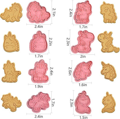 8 Piece Unicorn Cookie Cutter Set With Plunger Stamps - Unicorn Head Embossing Stamps For Biscuit Fondant Cheese Baking