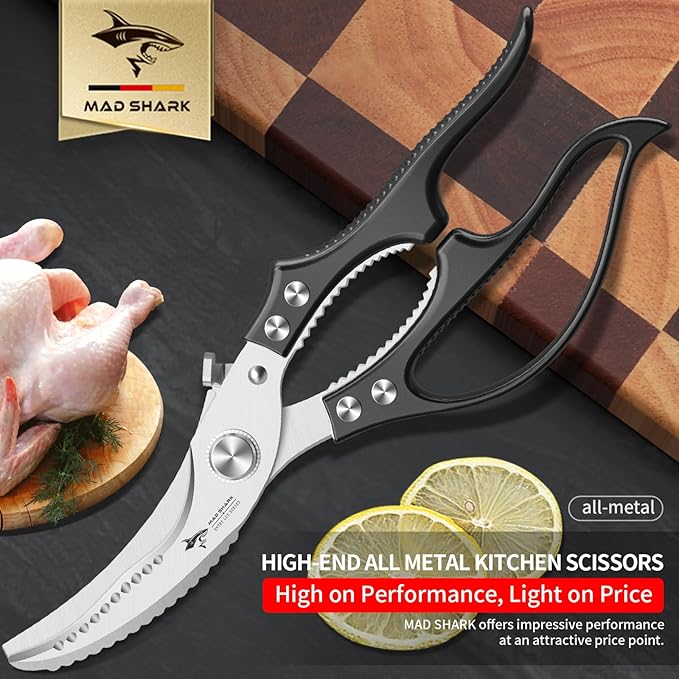 MAD SHARK Professional Heavy Duty Poultry Shears - Kitchen Shears for Spatchcocking Chicken and Meat Cutting, Multi-Purpose Kitchen Scissors for Food, Spring-loaded (Black) - Image 7