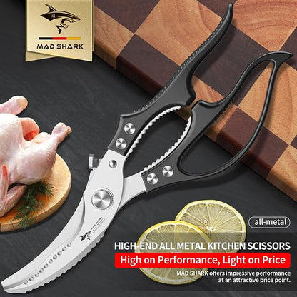 MAD SHARK Professional Heavy Duty Poultry Shears - Kitchen Shears for Spatchcocking Chicken and Meat Cutting, Multi-Purpose Kitchen Scissors for Food, Spring-loaded (Black) - Image 7