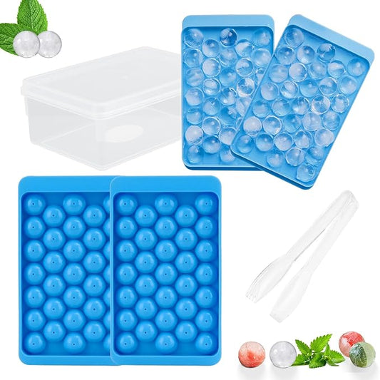 2 Pack Ice Cube Trays Set -with Lids, Storage Container & Ice Tongs,66-Count Stackable Freezer Ice Cube Molds,BPA-Free Mini Ice Maker for Whiskey, Cocktails, Soda & More (2 Pack Blue)
