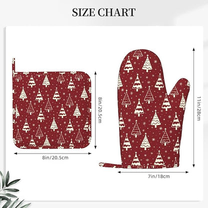 Christmas Oven Mitts and Pot Holders Set, 4pcs Silicone Christmas Tree Oven Glove for Kitchen Heat Resistant Snowflake Oven Mitts and Potholders Non-Slip for Cooking