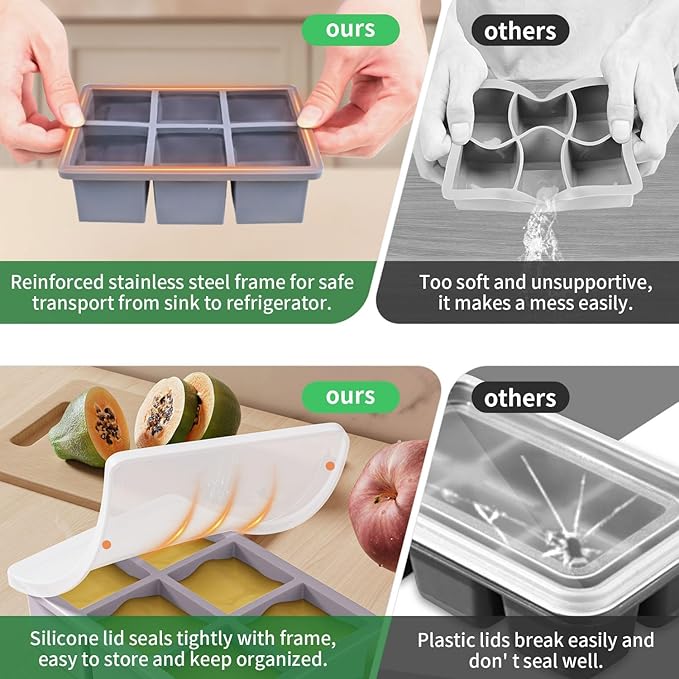 Large Ice Cube Tray for Whiskey: FDDBI Big Square Ice Cube Maker for Cocktail - 3Pack Silicone Old Fashioned Ice Cube Trays - 2inch Huge Cubed Ice Trays for Whisky - Image 3