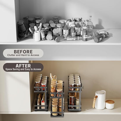 Magheo Pull Out Spice Rack Organizer for Cabinet, 2 Pack Metal Seasoning Organizer Slide Out Spice Storage Shelf No Assembly Vertical Spice Rack Pullout for Kitchen & Bahthroom No Drill(2 Tier,Black) - Image 5