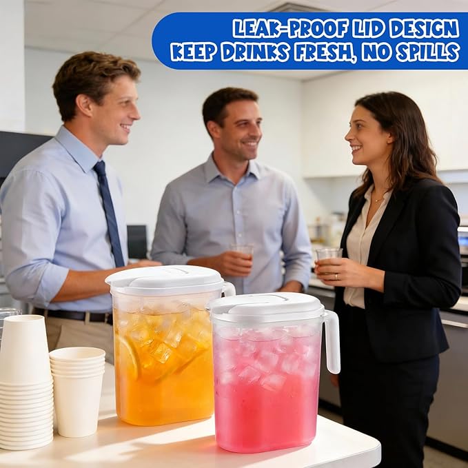 12 Pcs 2 Quart / 0.5 Gallon Plastic Pitchers with Lids Iced Tea Pitchers Drink Container with Twist Cover Tea Jug for Fridge Water Juice and Fridge Storage, Dishwasher and Freezer Safe