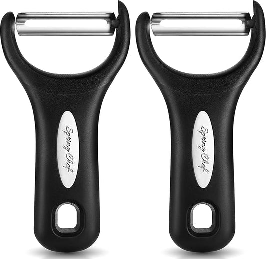 Spring Chef Stainless Steel Vegetable Y Peeler for Kitchen, Dishwasher Safe Potato Peelers with Ultra Sharp Blades & Soft Grip Handle, Perfect for Apple, Carrot, Cucumber, Veggie - Set of 2 - Black by SpringChef