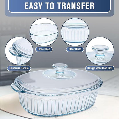 Glass Baking Dishes for Oven, 2 Pack Casserole Dishes with Lid, Oval Baking Dish Set for Lasagna Casseroles Leftovers Cooking Kitchen, 1.9 Qt and 3 Qt, Clear - Image 3