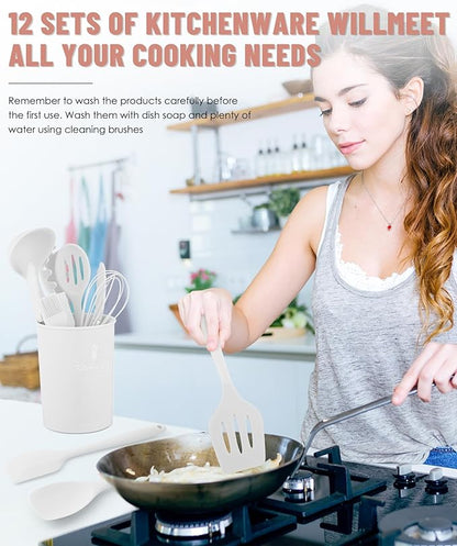 Kitchen Utensils Set-12 Pieces Silicone Cooking Utensils Set (Dishwasher Safe) 392°F Heat Resistant Spatula Set,Kitchen Utensil Set for Nonstick Cookware,Best Kitchen Tools with Holder - Image 4