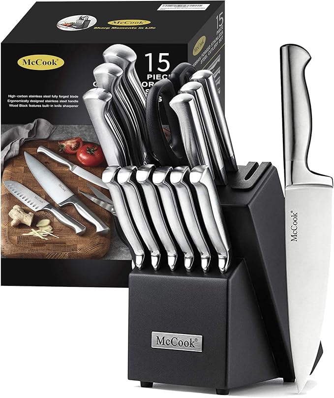 McCook® Knife Sets, German Stainless Steel Knife Block Sets with Built-in Sharpener by McCook