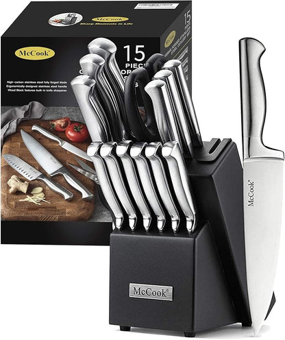 McCook® Knife Sets, German Stainless Steel Knife Block Sets with Built-in Sharpener by McCook