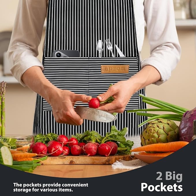 VALOME 2 Pack Kitchen Aprons, Apron for Cooking with 2 Pockets, Unisex Adjustable Neck Strap Chef Aprons for Men Women - Image 4