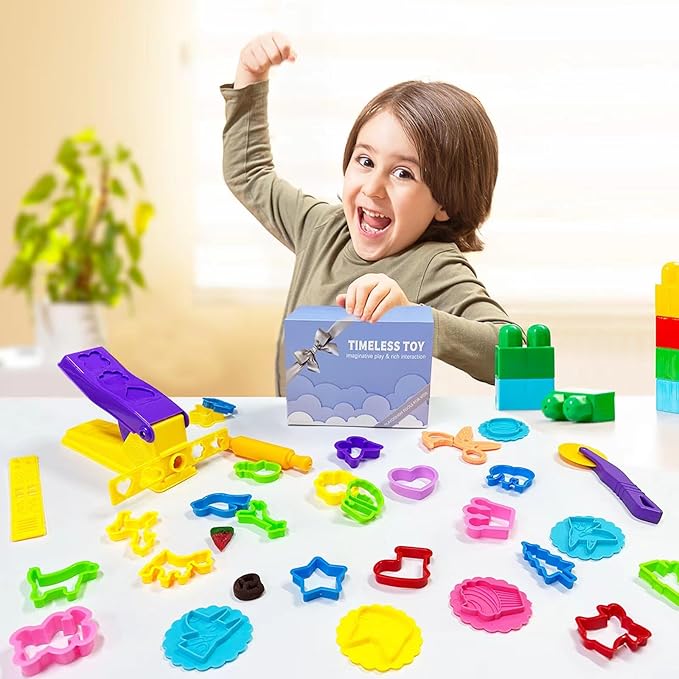 Dough Tools for Kids- Play Sets Accessories Include Animal Molds Stamps Cutter Scissor Rolling Pin Extruder and Storage Box, Best Toys for Toddler Boy Gril Age 3-8