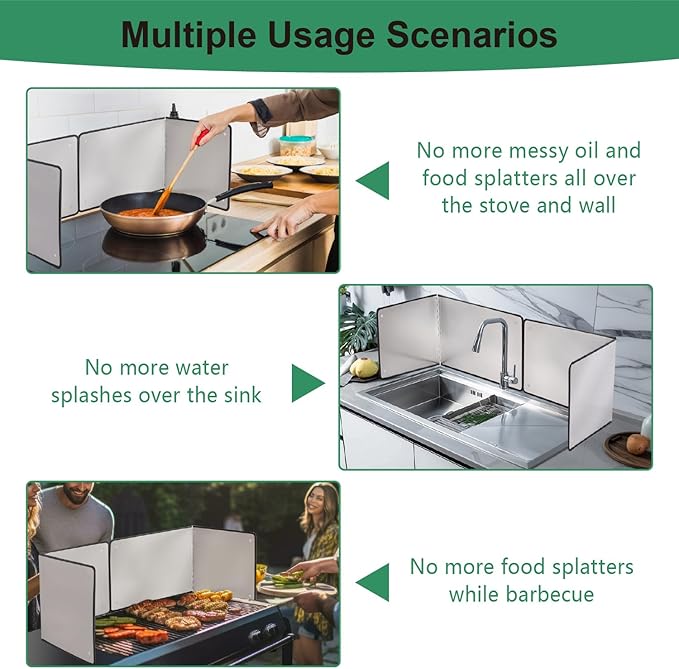 Silver Large 2 Pieces 2 Sided Stainless steel Splatter Guard for Frying Stove Top,Oil Splash Guard Cooking for Stove,Non Stick Foldable Splatter Screen - Image 5
