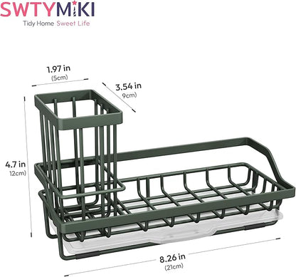 SWTYMIKI Sink Caddy Sponge Holder - Kitchen Sink Organizer with High Brush Holder for Countertop to Hold Dish Soaps and Sponges, Stainless Steel, Green - Image 7