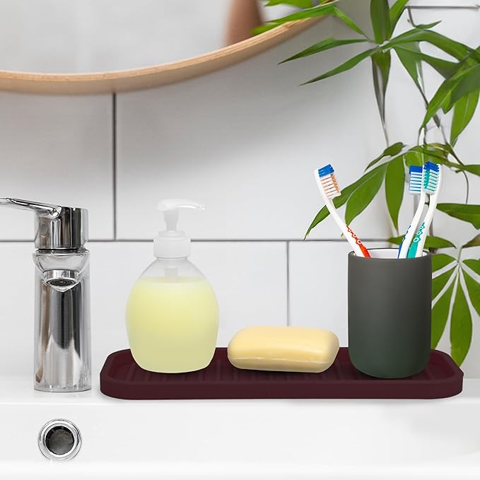 Zulay Kitchen (9x3.5) Silicone Sponge Holder for Kitchen Sink - Flexible Multipurpose Soap Tray - Sink Organizer for Kitchen, Bathroom, Makeup, Trinkets & More (Dark Mahogany) - Image 5