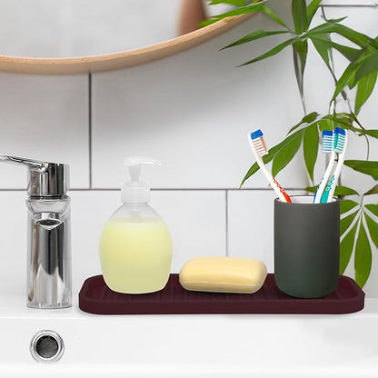 Zulay Kitchen (9x3.5) Silicone Sponge Holder for Kitchen Sink - Flexible Multipurpose Soap Tray - Sink Organizer for Kitchen, Bathroom, Makeup, Trinkets & More (Dark Mahogany) - Image 5