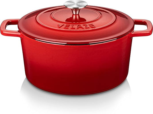 Velaze 6 QT Enameled Cast Iron Dutch Oven, Dual Handles Pot with Lid, Heavy-Duty Non-stick Round Oven for Bread Baking, Stewing, Roasting, Good Sealing for All Heat Source (Red) by Velaze