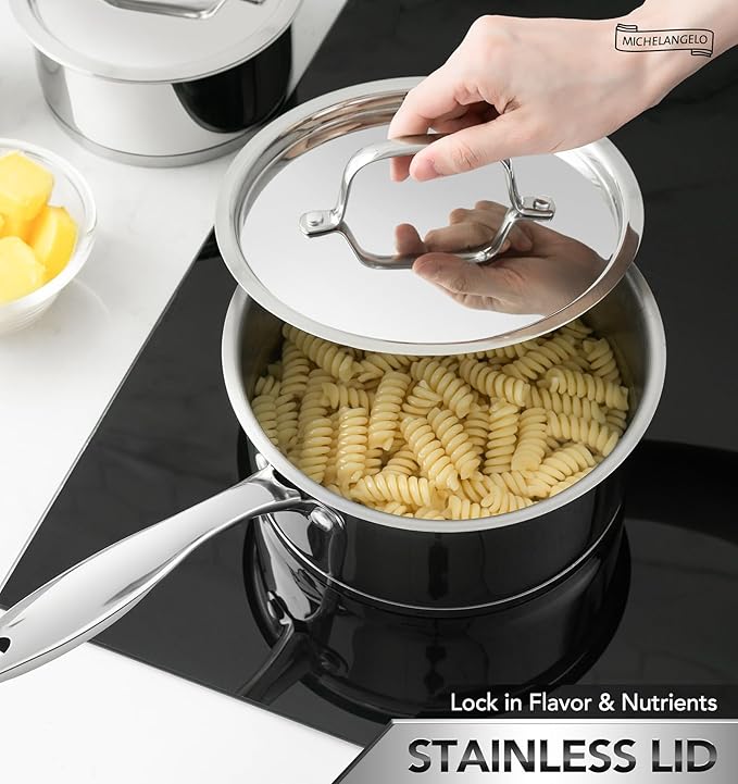 MICHELANGELO Stainless Steel Saucepan Set with Stainless Lids, Tri-Ply Bottom Sauce Pan with Lid, Sauce Pot Set 1QT & 2QT, Nonstick Saucepan, Dishwasher Safe - Image 2