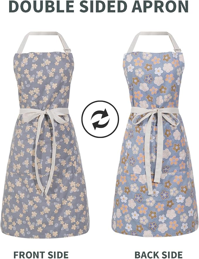 Aoomzoon Kitchen Aprons for Women with 2 Pockets,Double Sided Vintage Adjustable Apron for Gardening Cooking Arting Painting - Image 2