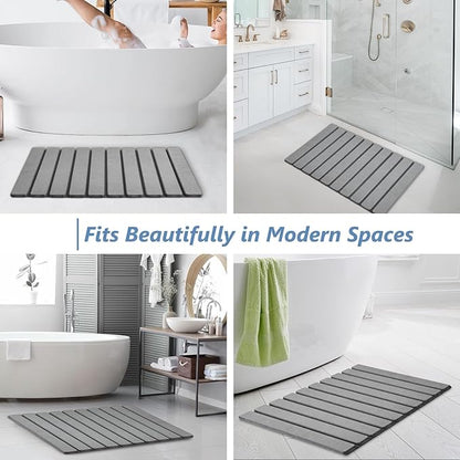 AWW Foldable Stone Bath Mat, Super Absorbent Diatomaceous Earth Mats, Non-Slip 23.6 x 15.5 Inch Quick Drying Mat, Compact and Easy to Store Bath Mats for Bathroom, Easy to Clean, Grey - Image 6