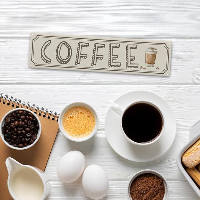Vintage Coffee Sign Decor, Retro Metal Tin Sign, Home Kitchen Wall Decor, Farmhouse Decorations for Cafe, Coffee Station Decors Decorative Metal Wall Signs 15.8x4 Inches - Image 5