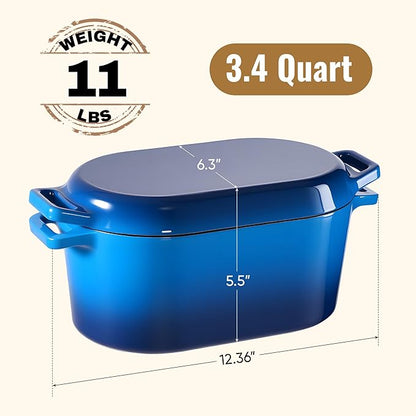 Dutch Oven for Bread Baking, 3.4 QT Bread Dutch Oven for Sourdough, Enamelled Cast Iron Bread Oven with Lids, Heavy-Duty Non Stick Sourdough Loaf Pan, Meatloaf Pan, Blue