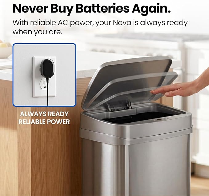 Ninestars 13 Gallon Odor Neutralizing Smart Trash Can, UV + Ozone Dual Purification, Odor Control Motion Sensor Garbage Bin, Universal Power Adapter, ONT-50-81SL Stainless Steel, Silver, Nova Series - Image 5