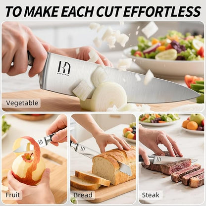 KnifeSaga Premium Knife Set 15 Pcs Quality Kitchen Knife Set with Block, Japanese High Carbon Stainless Steel Razor Sharp Knife Block Set, Acacia Wood Block Knife Set with Ergonomic Full-tang Handle - Image 5