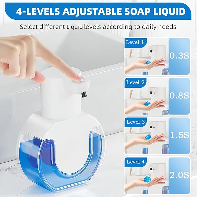 Automatic Soap Dispenser Touchless,Liquid Soap Dispenser USB Rechargeable,15oz/420ml Hand Soap Dispenser,4-Level Adjustable,Wall Mounted/Countertop Soap Dispenser for Bathroom Kitchen Dish Soap - Image 3