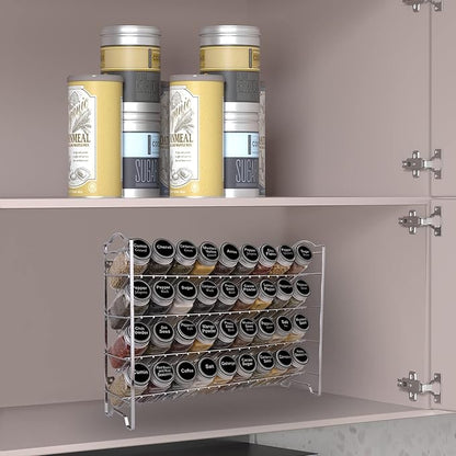 SWOMMOLY Spice Rack Organizer with 36 Empty Square Spice Jars, 396 Spice Labels with Chalk Marker and Funnel Complete Set, for Countertop, Cabinet or Wall Mount,Silver - Image 2