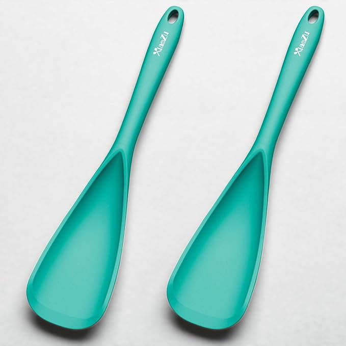 Silicone Spatula Spoon, Great for Both Cooking and Serving Durable BPA-Free Matte Black Silicone, Seamless Design, Safe for Nonstick Cooking Surfaces, 2-Pcs, Teal by XiaoZuHomeKitchen