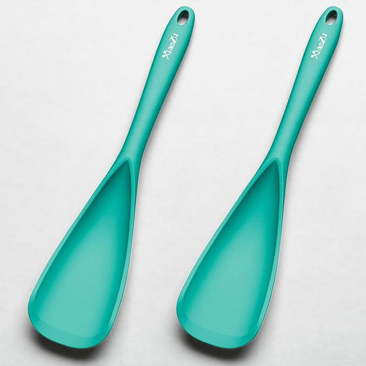 Silicone Spatula Spoon, Great for Both Cooking and Serving Durable BPA-Free Matte Black Silicone, Seamless Design, Safe for Nonstick Cooking Surfaces, 2-Pcs, Teal by XiaoZuHomeKitchen