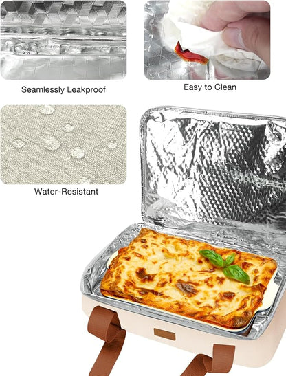 Vuudh Expandable Casserole Carrier Bag, Double Deckered Insulated Food Bag for 2 Dishes, Hot Cold Lasagna Holder Tote for Picnic, Potluck, Travel