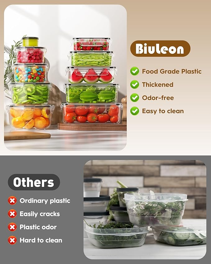40 PCS Food Storage Containers with Lids Airtight (20 Containers & 20 Lids), 100% Leakproof Meal Prep Container Set for Kitchen Storage, BPA-free, PVC-free Reusable Plastic, Microwave/Dishwasher Safe - Image 6