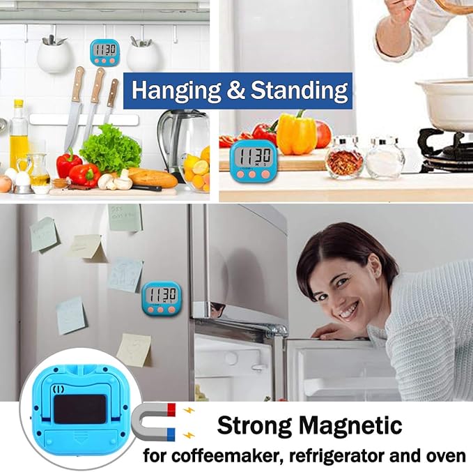2 Pack Kitchen Timers Loud Ring Digital Timers for Cooking Magnetic Blue - Image 8