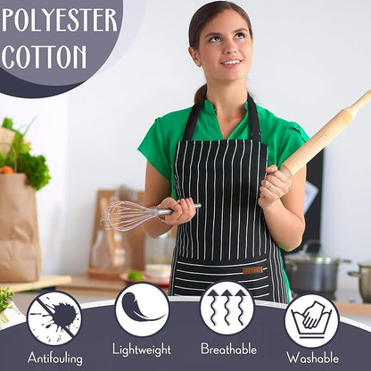 Handepo 12 Pcs Cotton Aprons for Women Men with Pockets Soft Adjustable Bib Stripe Aprons for Cooking Kitchen Chef - Image 4