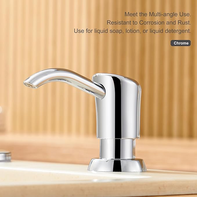 GAGALIFE Built in Sink Soap Dispenser or Lotion Dispenser for Kitchen Sink, Chrome ABS Pump Head, with 17 Ounce Large PET Soap Bottle - Image 4