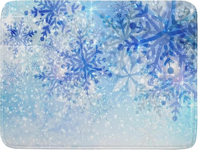 Giwawa 18"x24" Winter Blue Snowflakes Dish Drying Mat Christmas Snow Falling Nature Ice Dish Drainer Mats for Kitchen Microfiber Reversible Dish Drying Rack Pad for Countertop Tabletop Decor