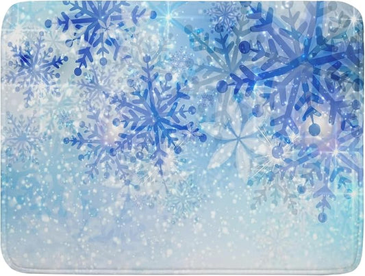 Giwawa 18"x24" Winter Blue Snowflakes Dish Drying Mat Christmas Snow Falling Nature Ice Dish Drainer Mats for Kitchen Microfiber Reversible Dish Drying Rack Pad for Countertop Tabletop Decor