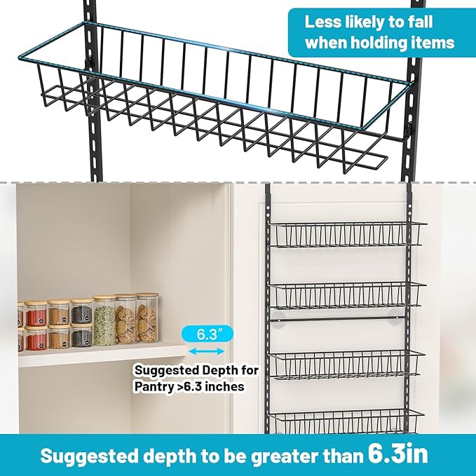 ElegantArray 6-Tier Pantry Door Oragnizer, Over The Door Pantry Organizer Rack and Storage, Hanging Spice Rack Shelves Door, Home Office Laundry Room Bathroom & Kitchen Organization Essentials Metal - Image 5