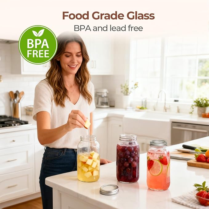 ComSaf Half Gallon Mason Jar 64oz 3Pcs, Wide Mouth Mason Jars with Lids and Seal Bands, Large Glass Canning Jars for Suntea, Pickling, Sourdough, Fermentation, Salad, Meal Prep, Food Pantry Storage