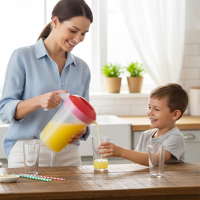 Tribello LARGE 1.3 Gallon Water Pitcher, Plastic Juice Pitcher With Lid - Dishwasher Safe, BPA Free, Colors May Vary (1.3 Gallon) - Image 3