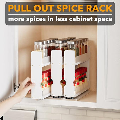 SpaceAid Bamboo Pull Out Spice Rack Organizer for Cabinet, Heavy Duty Slide Out Seasoning Kitchen Pantry Sliding Vertical Organization, 7.6" Wide, 3 Drawers(2" Wide), 2-Tier, White - Image 5