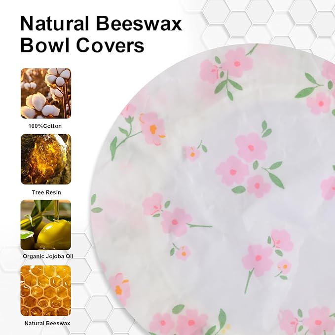 2Pcs Reusable Bowl Covers for Bread Proofing - Cotton Beeswax Bowl Covers Reusable with Elastic Rim, Eco-Friendly Sourdough Bowl Cover for Food Storage (10INCH) (small Flower)