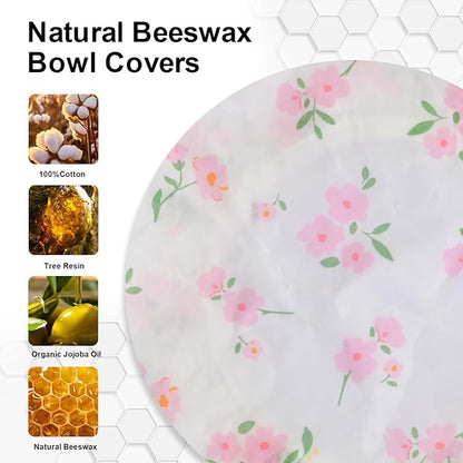 2Pcs Reusable Bowl Covers for Bread Proofing - Cotton Beeswax Bowl Covers Reusable with Elastic Rim, Eco-Friendly Sourdough Bowl Cover for Food Storage (10INCH) (small Flower)