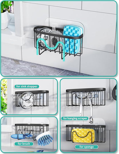 HapiRm Kitchen Sponge Holder for Sink - 2 Installation Methods Kitchen Sink Caddy Organizer with Unique M-Shaped, Rustproof Stainless Steel Sponge Caddy - Black（Large） - Image 2