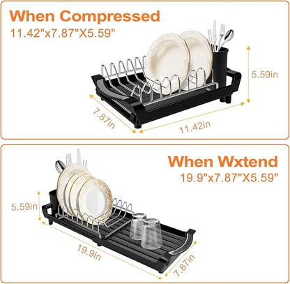 Dish Drying Rack Compact Expandable - A Space-Saving, Stainless Steel, Rust-Resistant Dish Drainer for Kitchen and Apartment Countertops/Sink Cabinets, Extendable from 11.42 to 19.9 inches(Black) - Image 2